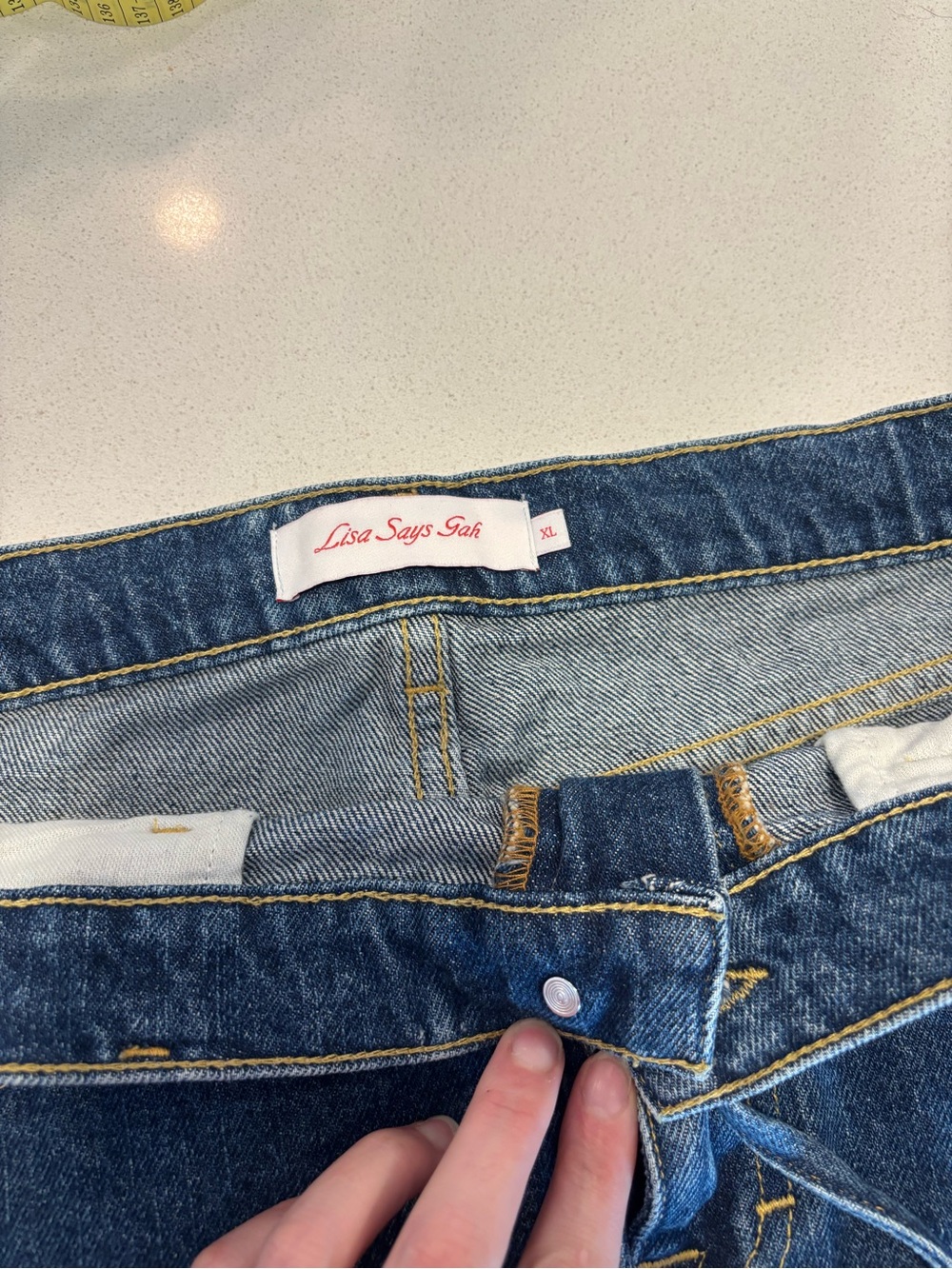 Lisa says gah! Dark Blue Denim Mini Skirt with Waist Tie - Picture 3 of 6